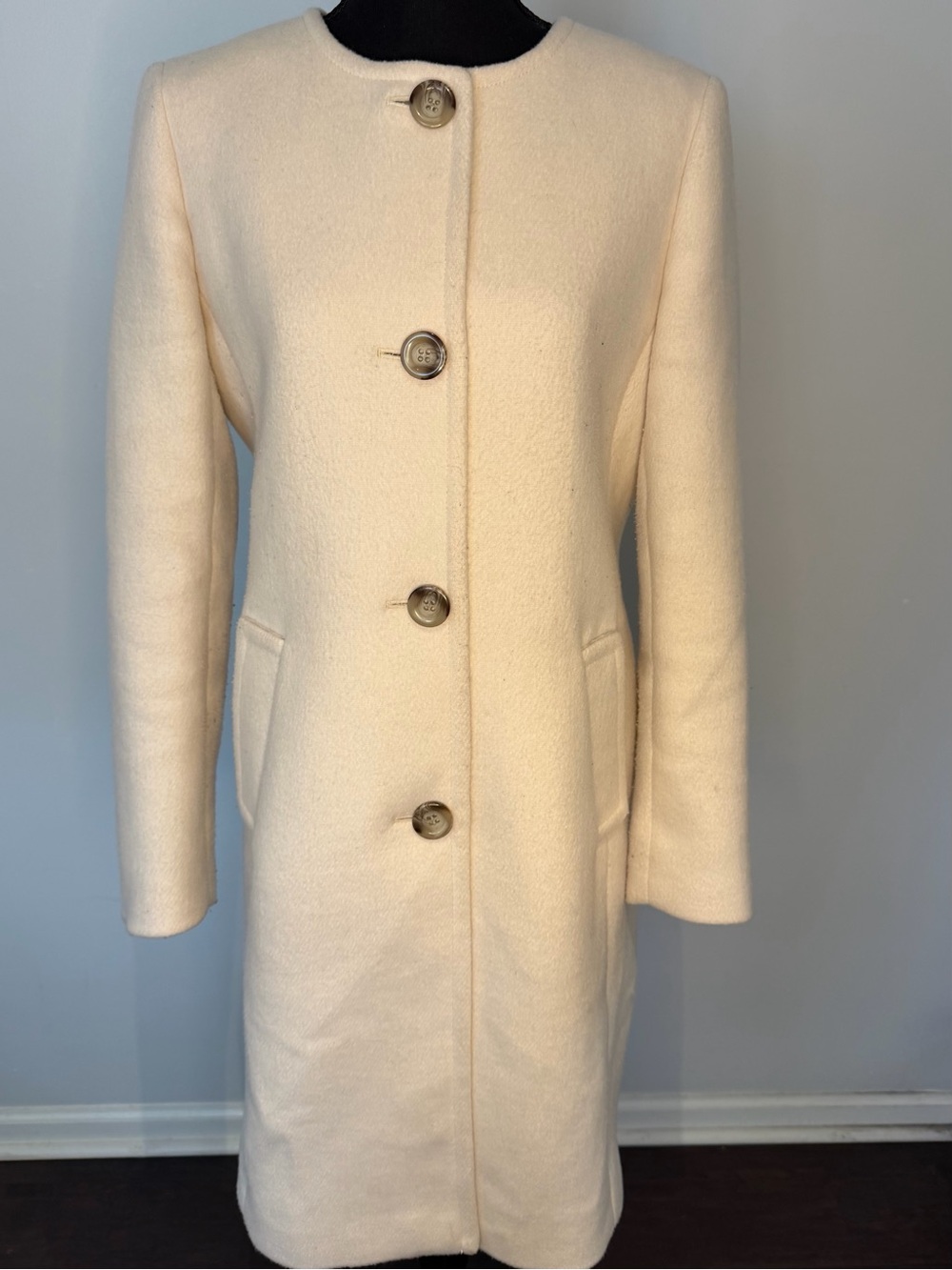 Ann Taylor Jewel Neck Button-Front Women's Cream Pea Coat - Size Small